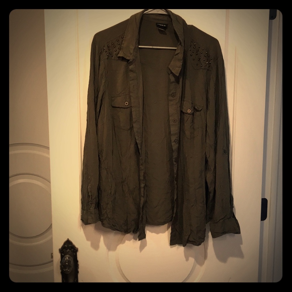 Torrid size 3 army green studded button down